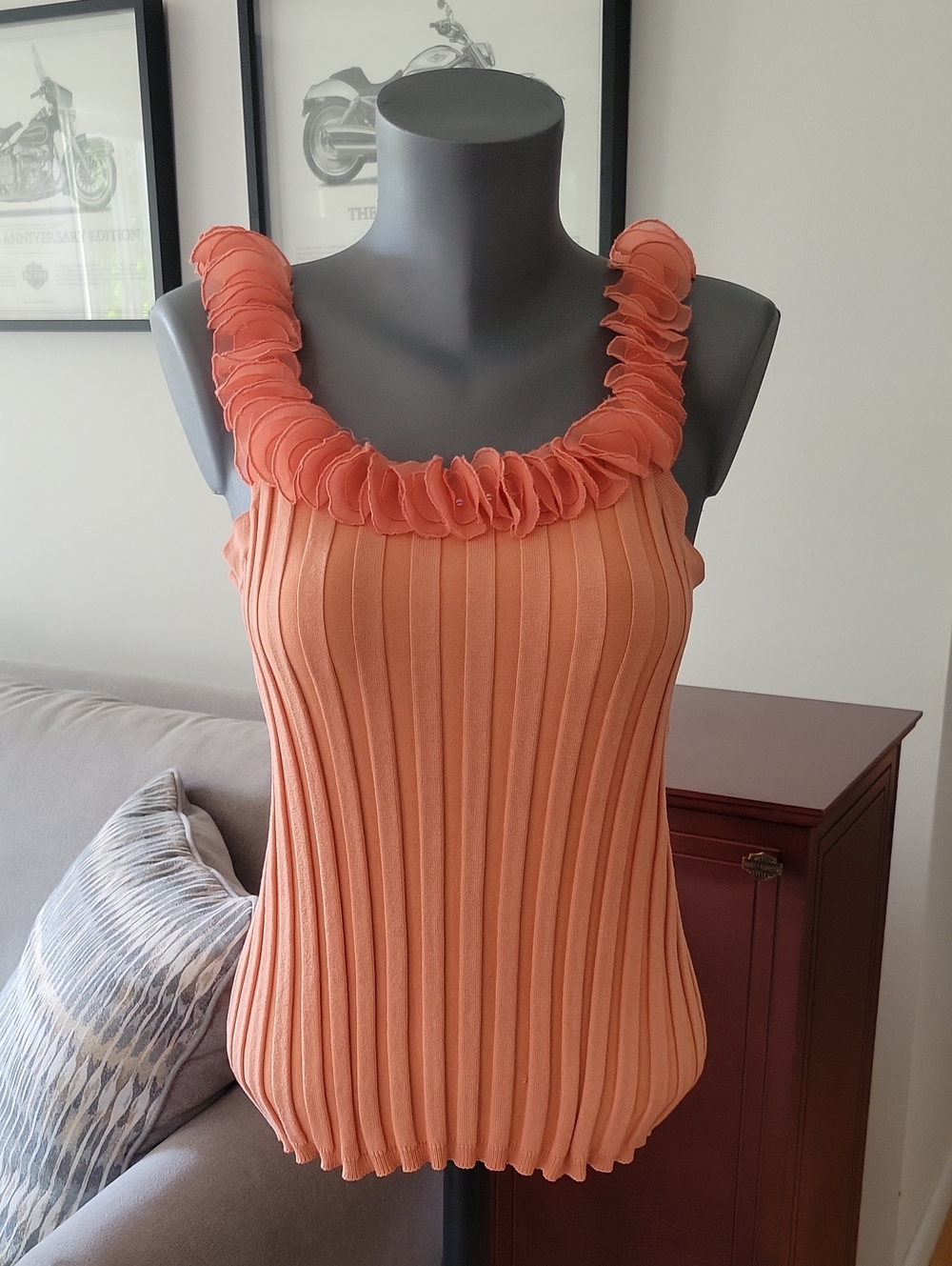 Evie Tank Top Large Orange Vintage 90s